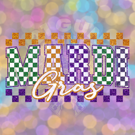 Glitter Mardi Gras- checkered
