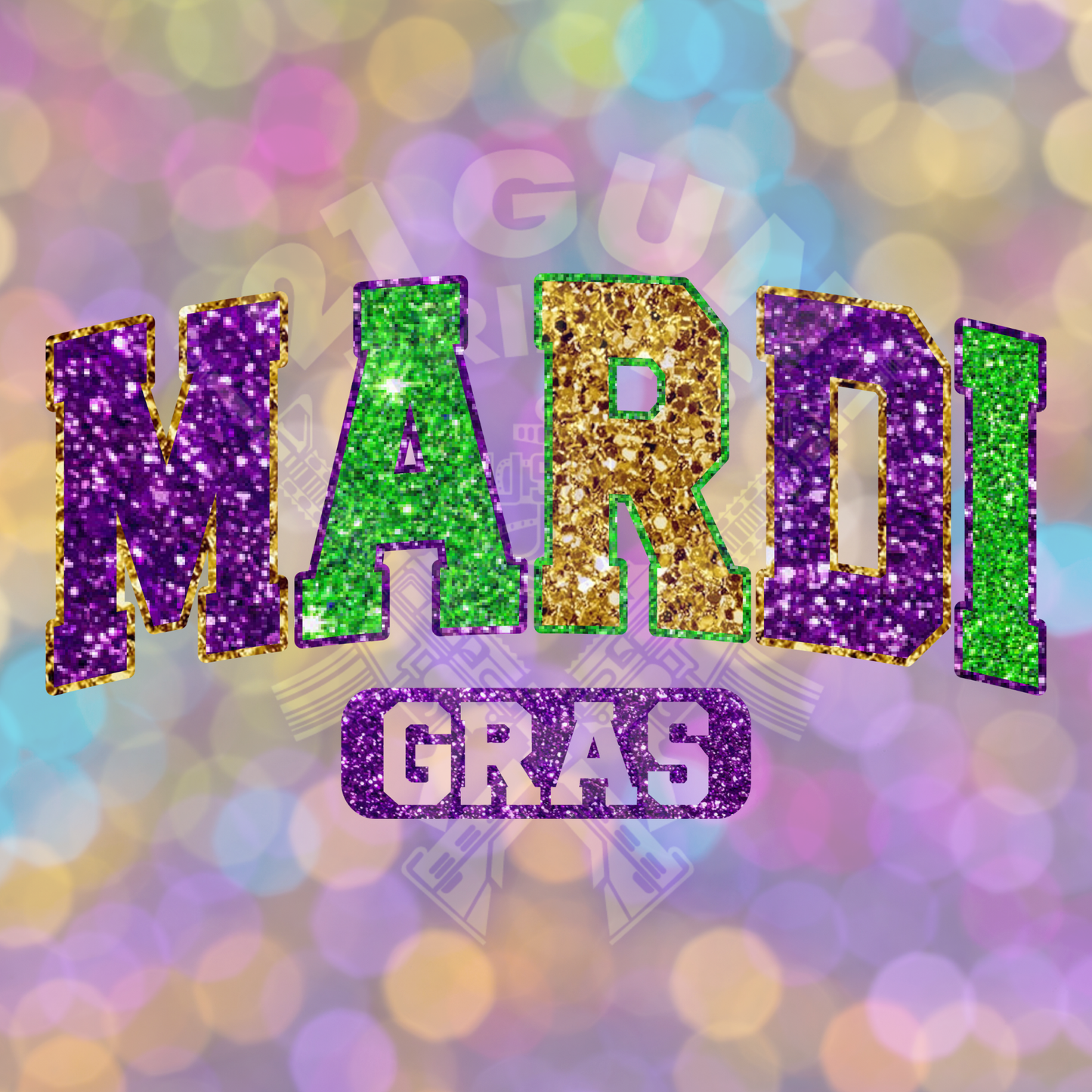 Mardi Gras Varsity- glitter