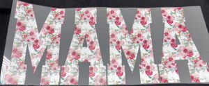 The word Floral Mama in pink flowers on a black background.