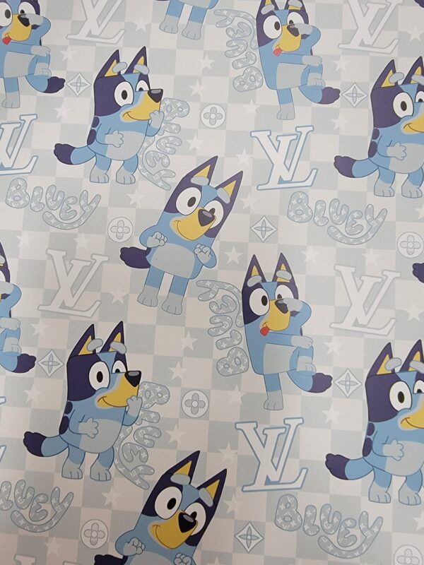 Bluey Louis - PUFF fabric with a blue and white pattern.