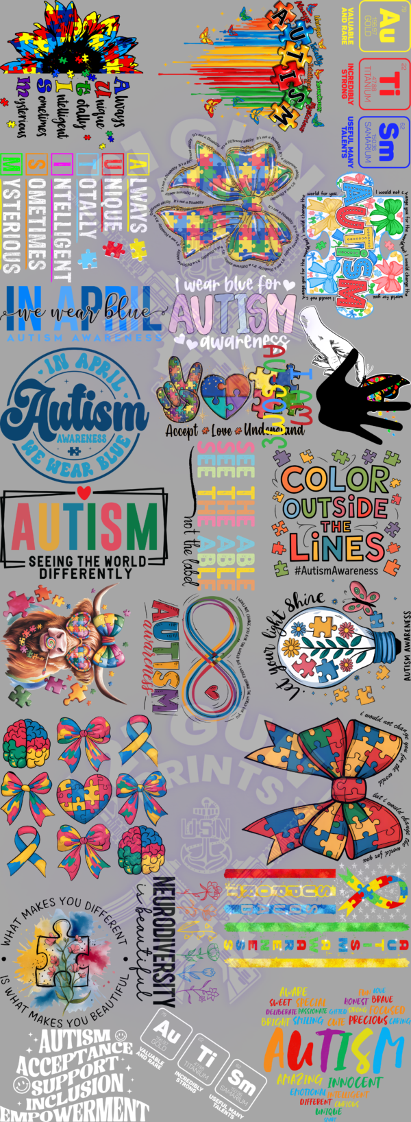 Autism Acceptance (all youth) Gang Sheet - 21 Gun Prints